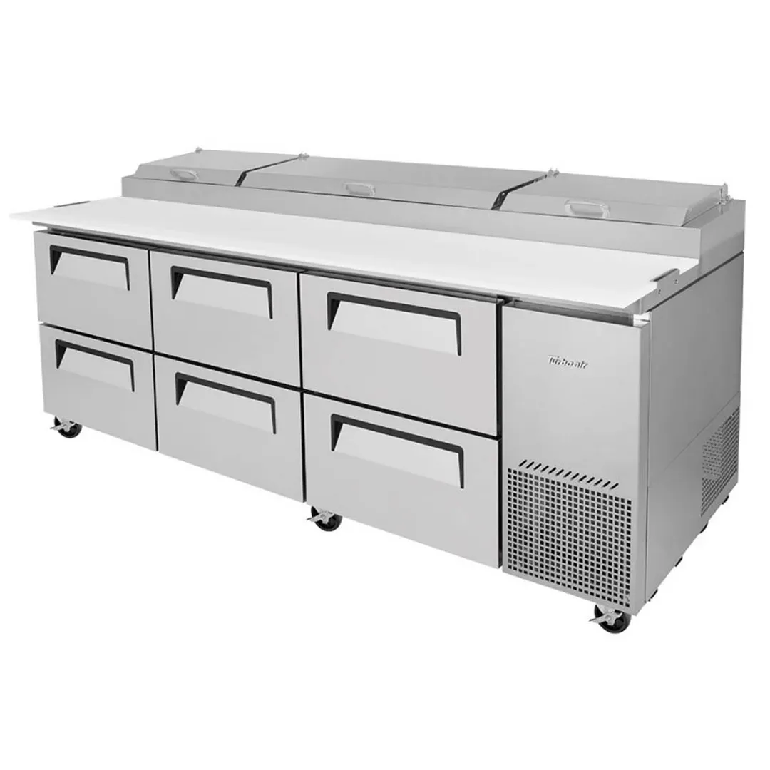 Turbo Air TPR-93SD-D6-N 93" Refrigerated Pizza Prep Table w/ 6 Drawers, 12 Condiment Pans