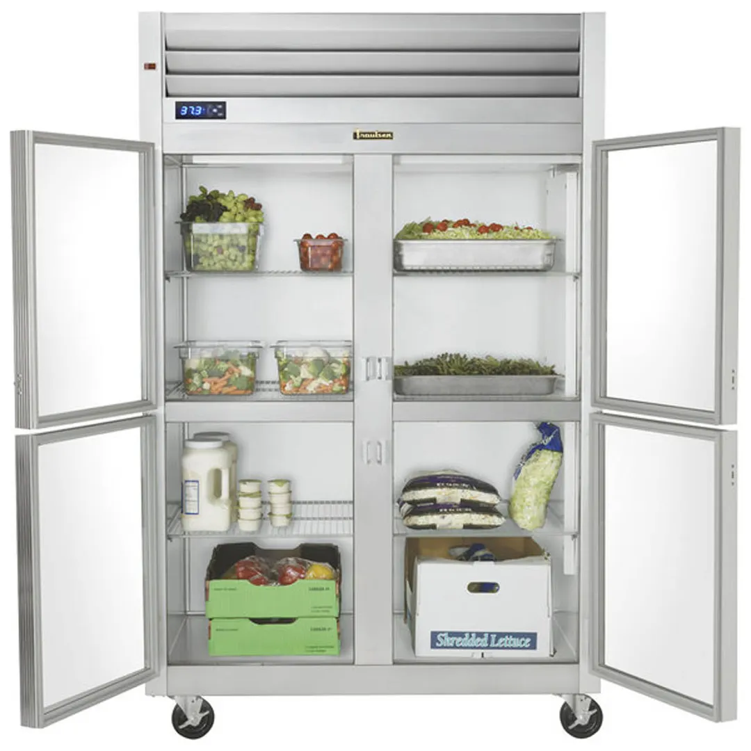 Traulsen G21000 52" 2-Section Reach-In Refrigerator w/ 4 Glass Half-Doors (hinged left/right), Top Mount, 46.5 cu. ft.