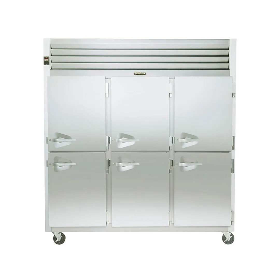 Traulsen G31002 76" 3-Section Reach-In Freezer, 6 Half Solid Doors, Top Mounted, 69 cu. ft., Stainless Steel Front