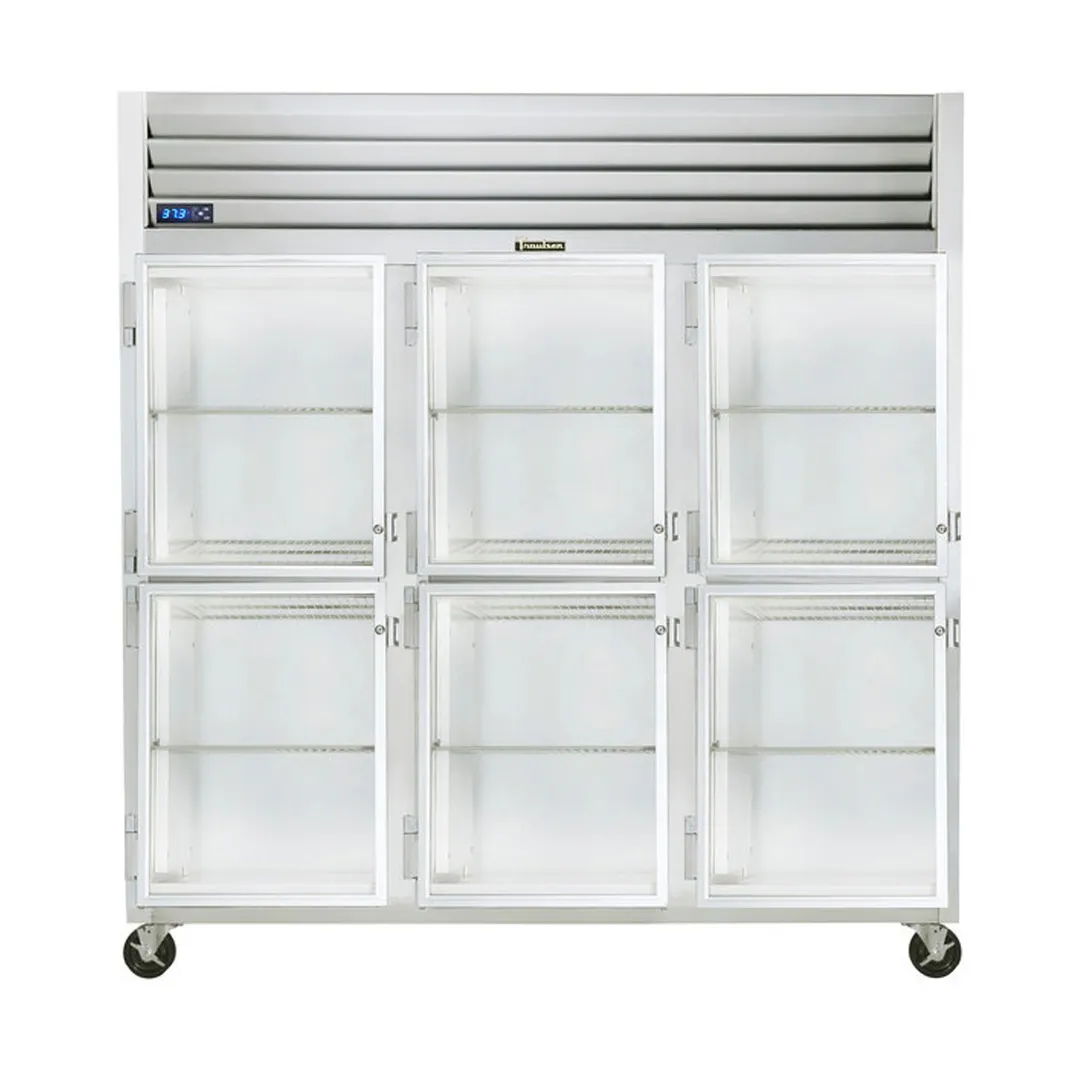 Traulsen G3200 76" 3-Section Reach-In Refrigerator w/ 6 Glass Half-Doors, Top Mount, 70 cu. ft.