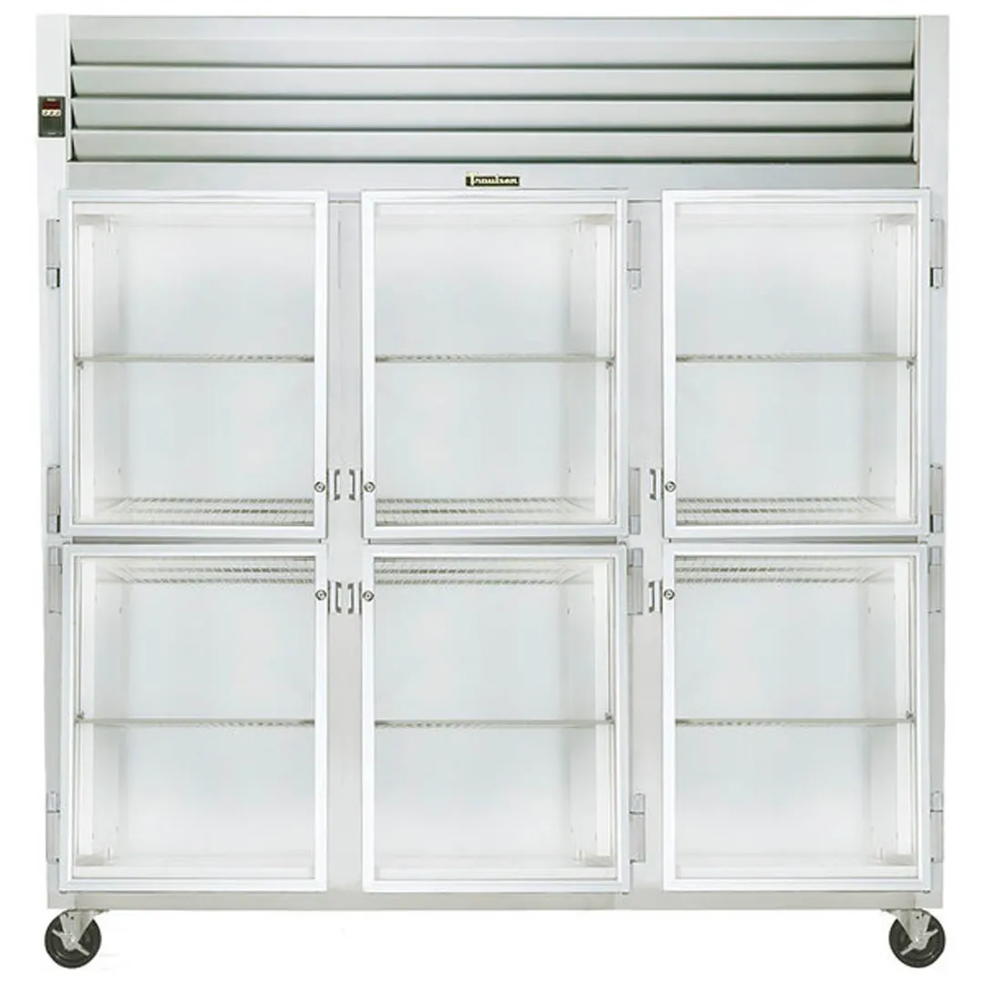 Traulsen G32000 76" 3-Section Reach-In Refrigerator w/ 6 Glass Half-Doors (hinged left/right/right), Top Mount, 70 cu. ft.