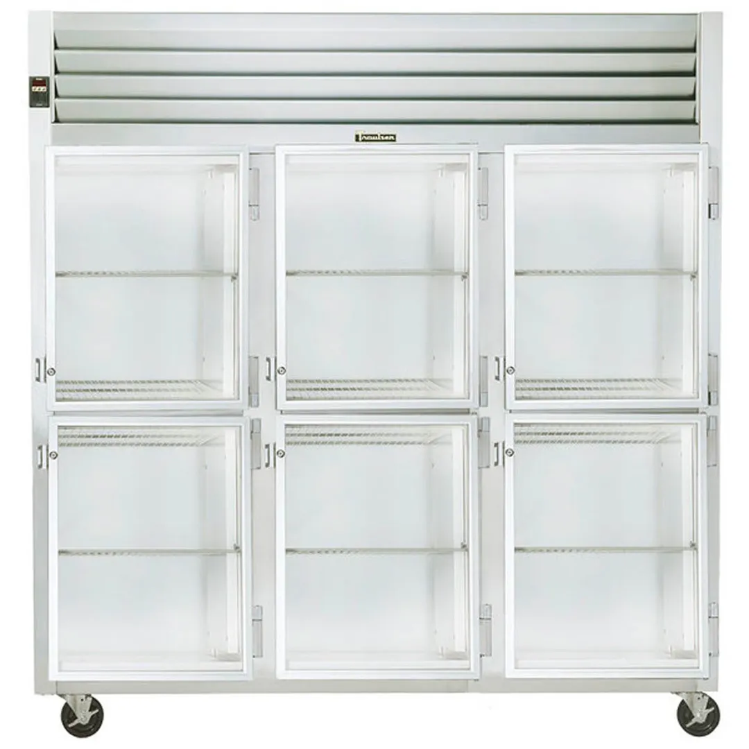 Traulsen G32002 76" 3-Section Reach-In Refrigerator w/ 6 Glass Half-Doors (hinged right/right/right), 70 cu. ft.