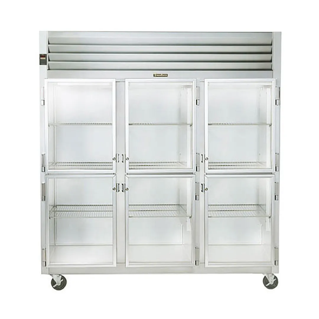 Traulsen RHT332N-HHG 76" 3-Section Reach-In Refrigerator w/ 6 Glass Half-Doors, Remote, 70.67 cu. ft.