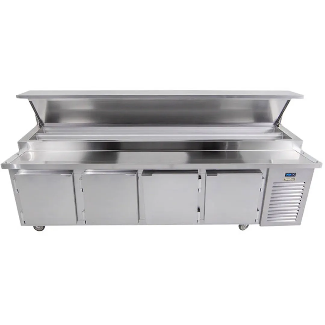 Traulsen TB113SL2S 113" 4-Section Refrigerated Pizza Prep Table w/ 4 Doors, (32) 1/6 Pans
