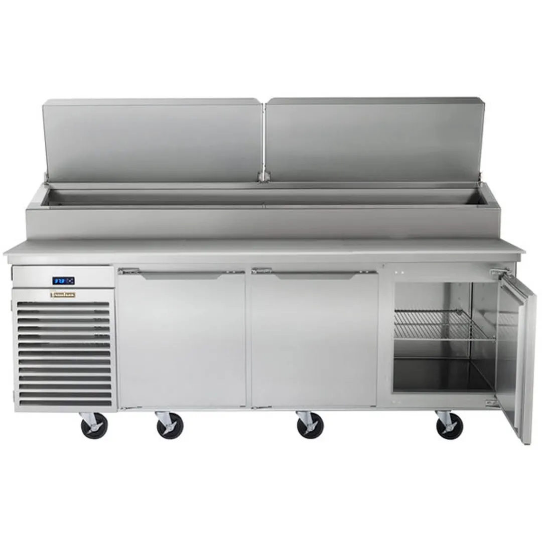 Traulsen TS090HT 90" 3-Section Refrigerated Pizza Prep Table w/ 3 Doors, (12) 1/3 Pans