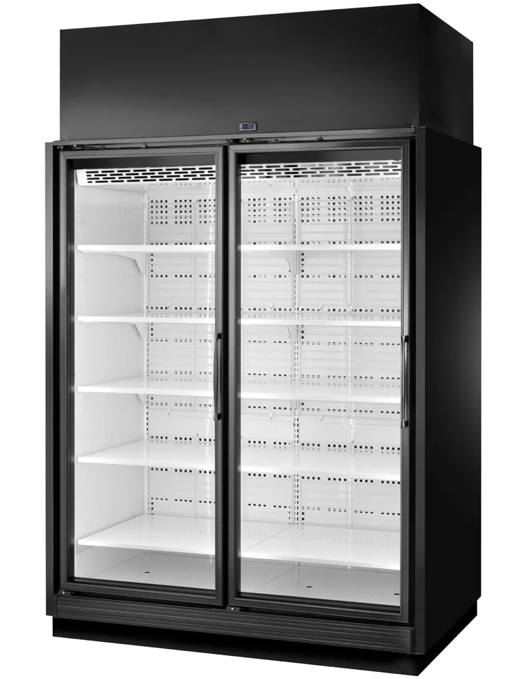 True TRM2L-NN-BLK-WHT-1BLKLL-4 67" 2-Door Freezer Retail Merchandiser, Black Exterior, 77.9 cu. ft. STAR®