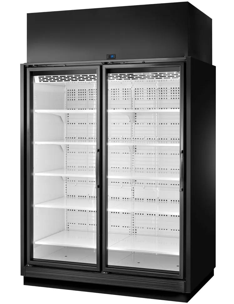 True TRM2M-NN-BLK-WHT-1BLKLL-4 67" Two Section Merchandiser Refrigerator, 77.9 cu. ft.