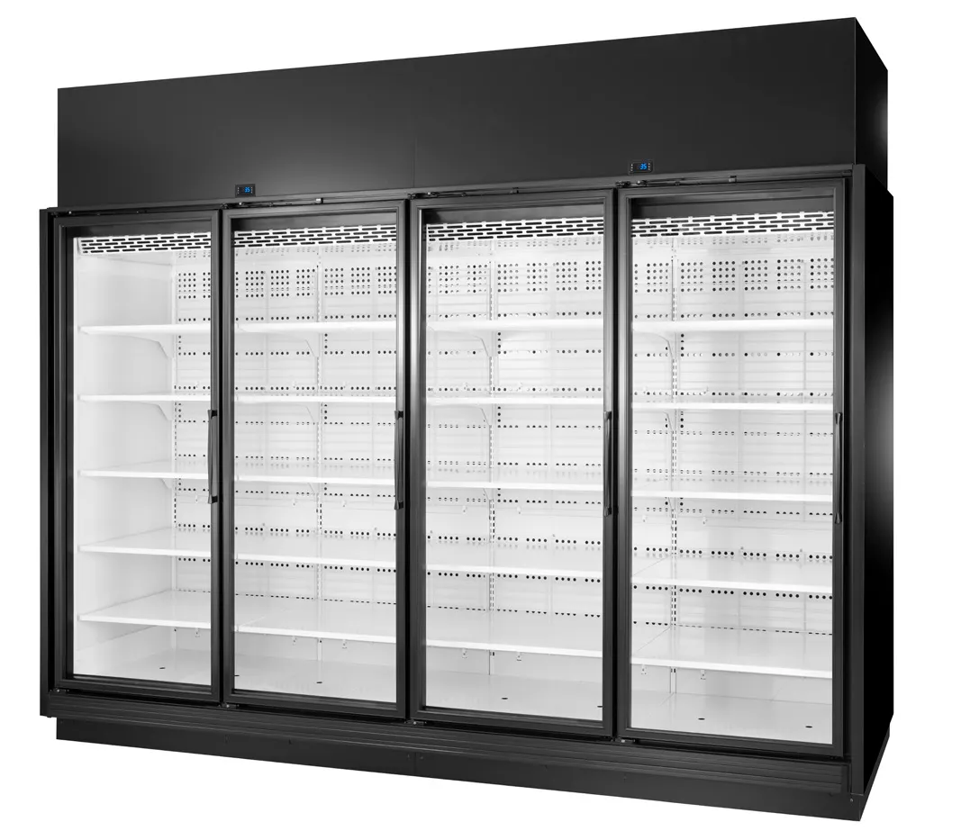 True TRM4L-YN-BLK-WHT-1BLKRRRR-4 127" 4-Door Freezer Retail Merchandiser, Black Exterior, 154.4 cu ft, LED Lighting, R290 Refrigerant, ENERGY STAR®
