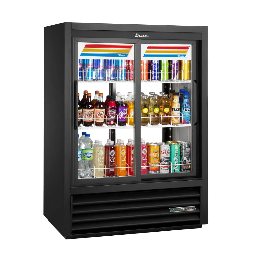 True GDM-33CPT-54-HC-LD 39" 2-Section Pass-Thru Merchandiser Refrigerator with Sliding Door