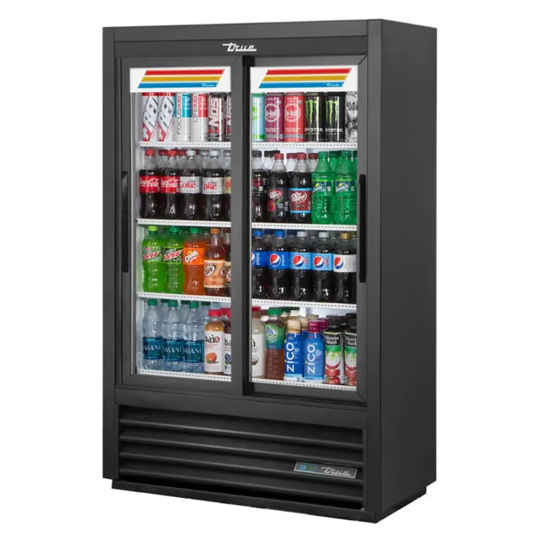 True GDM-33SSL-56-HC-LD 36" 2-Section Merchandiser Refrigerator with Sliding Door, 9.5 cu. ft.