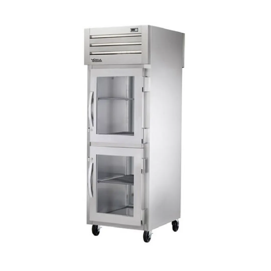 True STR1RPT-2HS-2HG 1-Section Pass-Thru Refrigerator w/ Front 2 Solid & Rear 2 Glass Half Doors, Stainless Steel