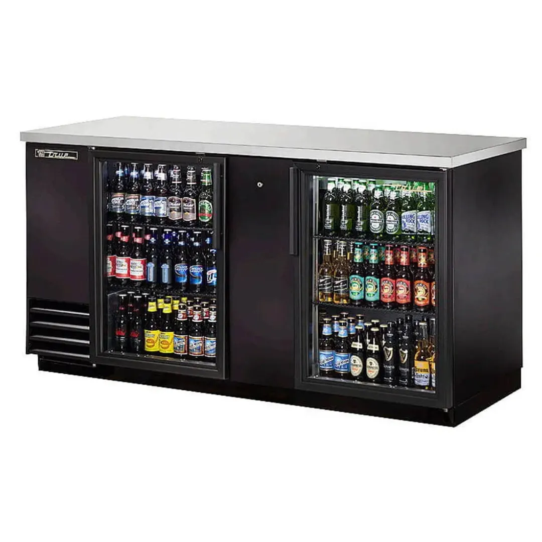 True TBB-3G-HC-LD 69" Two Glass Swing Door Back Bar Cooler with LED Lighting
