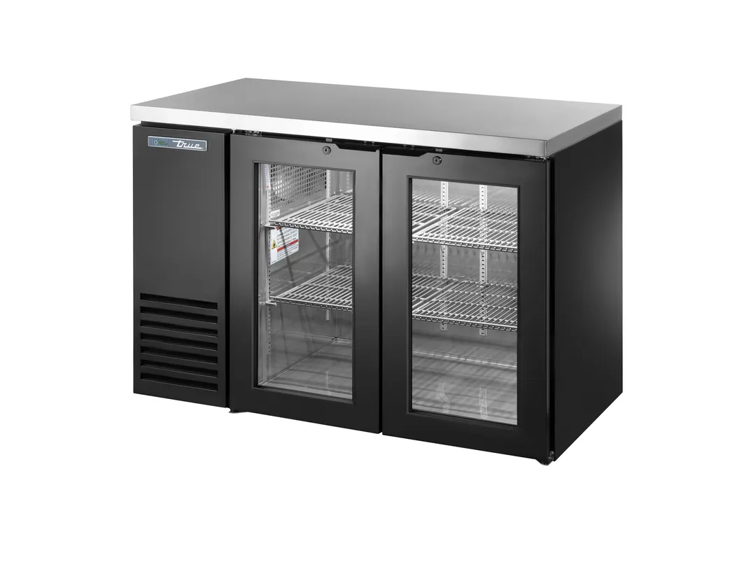 True TBB24-48-2G-Z1-SFT-B-1 48" Two‑Section Back Bar Cooler, Steel Exterior, 2 Glass Doors, LED R290
