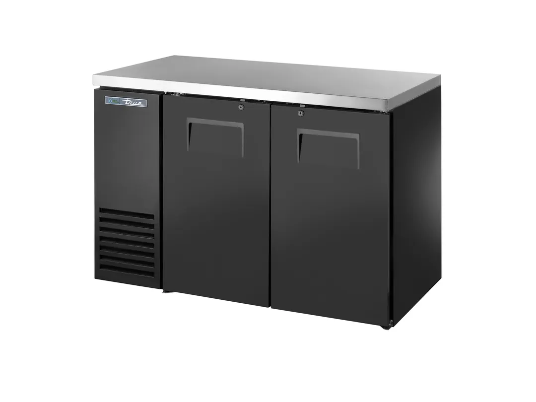 True TBB24-48-2S-Z1-SFT-B-1 48" Back Bar Cooler, 2 Doors, Black, 76 6‑Pack 12oz Cans, HP R290, 115V