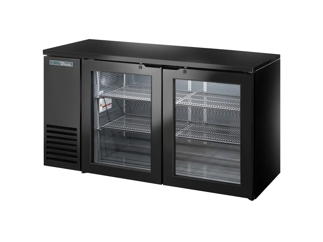 True TBB24-60-2G-Z1-BST-B-1 60" Bar Cooler, Black, 4 Shelves, Glass Doors, R290, 115V, USA