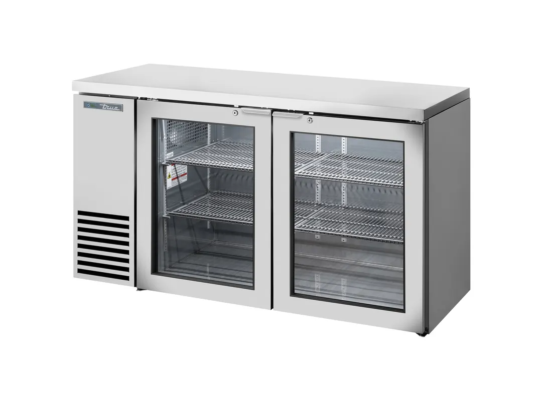 True TBB24-60-2G-Z1-SFT-S-1 60" RI Cooler, 2-Glass Swing Doors, SS Top/Ext, 22-26", Side-Mnt Cond