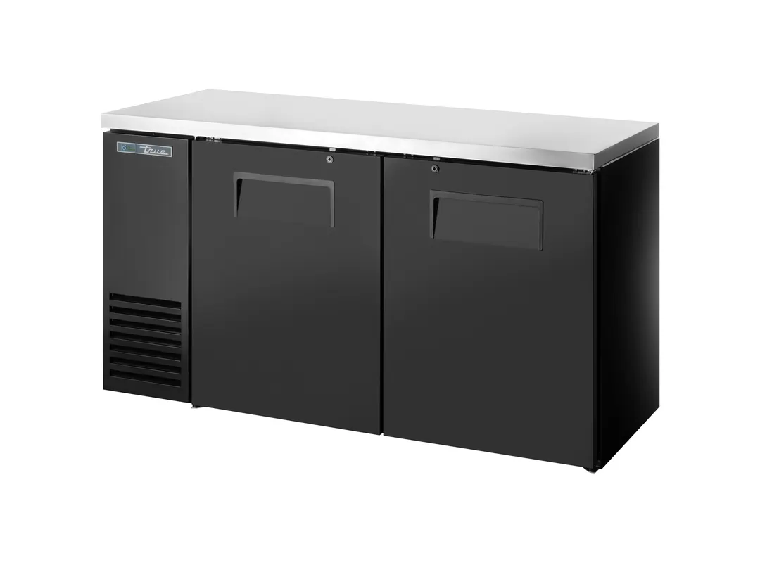 True TBB24-60-2S-Z1-SFT-B-1 60" 2-Section Bar Cooler, Black Steel, 89 12-oz Cans, R290, 115V 1/4 HP