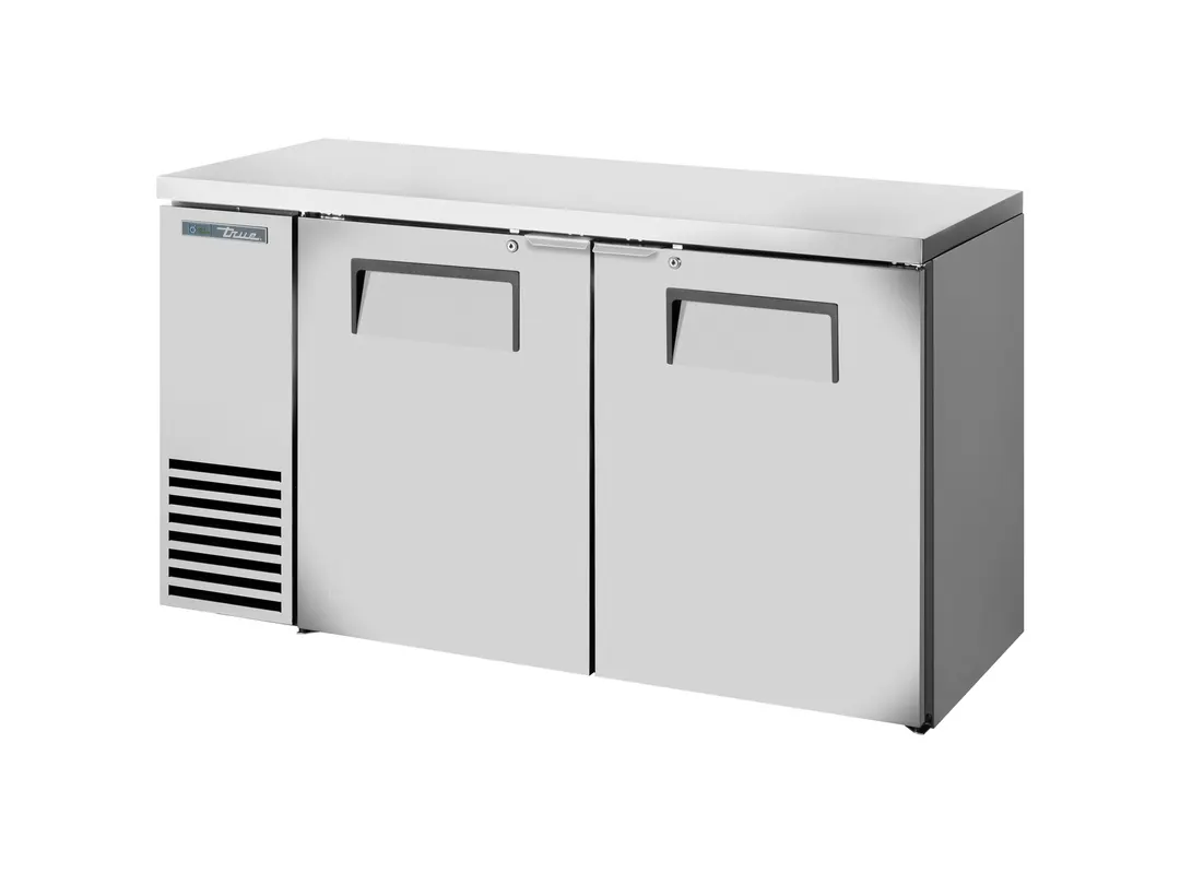 True TBB24-60-2S-Z1-SFT-S-1 60" 2D Solid Reach-In Bar Cooler, 4 Shelves, SS Swing, LED, 1/4 HP 115V