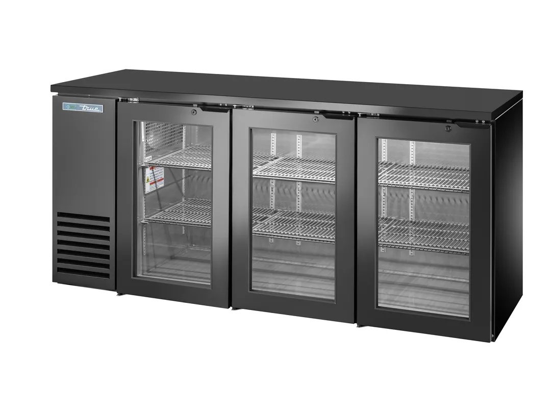 True TBB24-72-3G-Z1-BST-B-1 72" Cooler, Black Steel, Glass Doors, 125 12‑oz Cans, R290, ¼ HP 115V