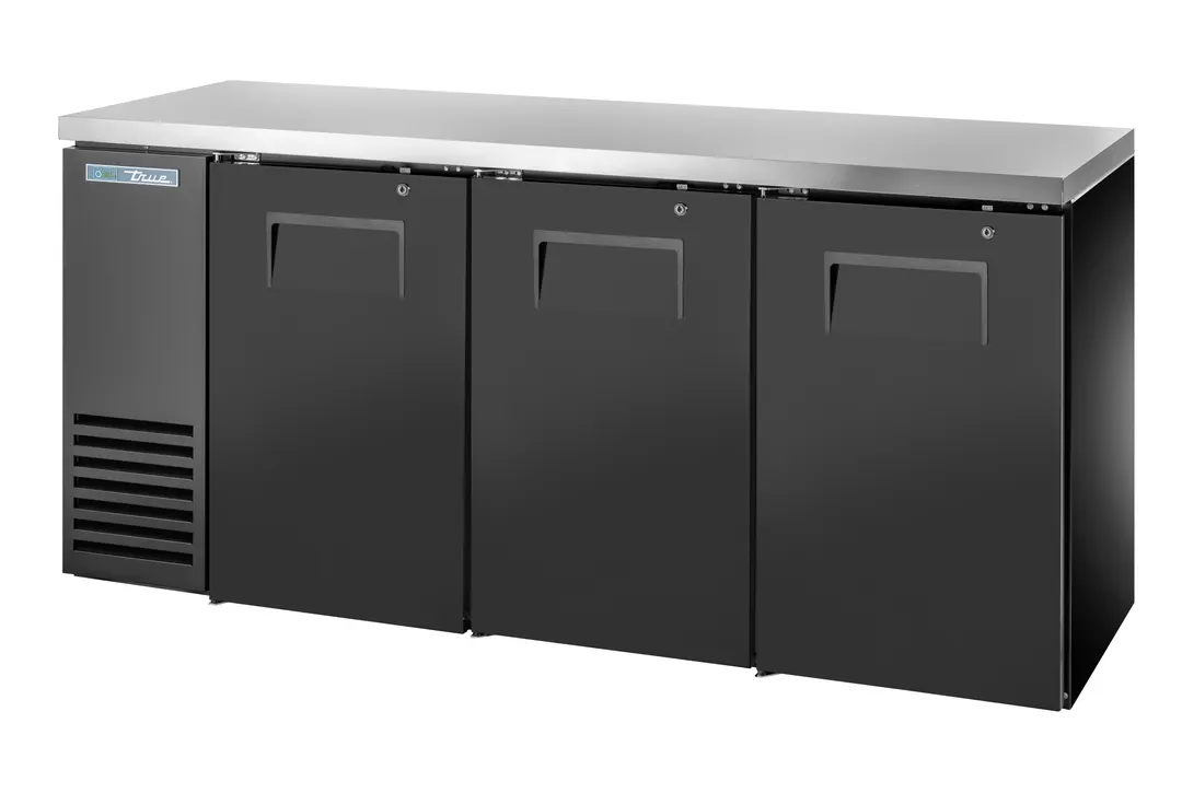 True TBB24-72-3S-Z1-SFT-B-1 72" 2-Section Bar Cooler, Black, 125 Cans, LED, 1/4 HP R290, 115V, USA