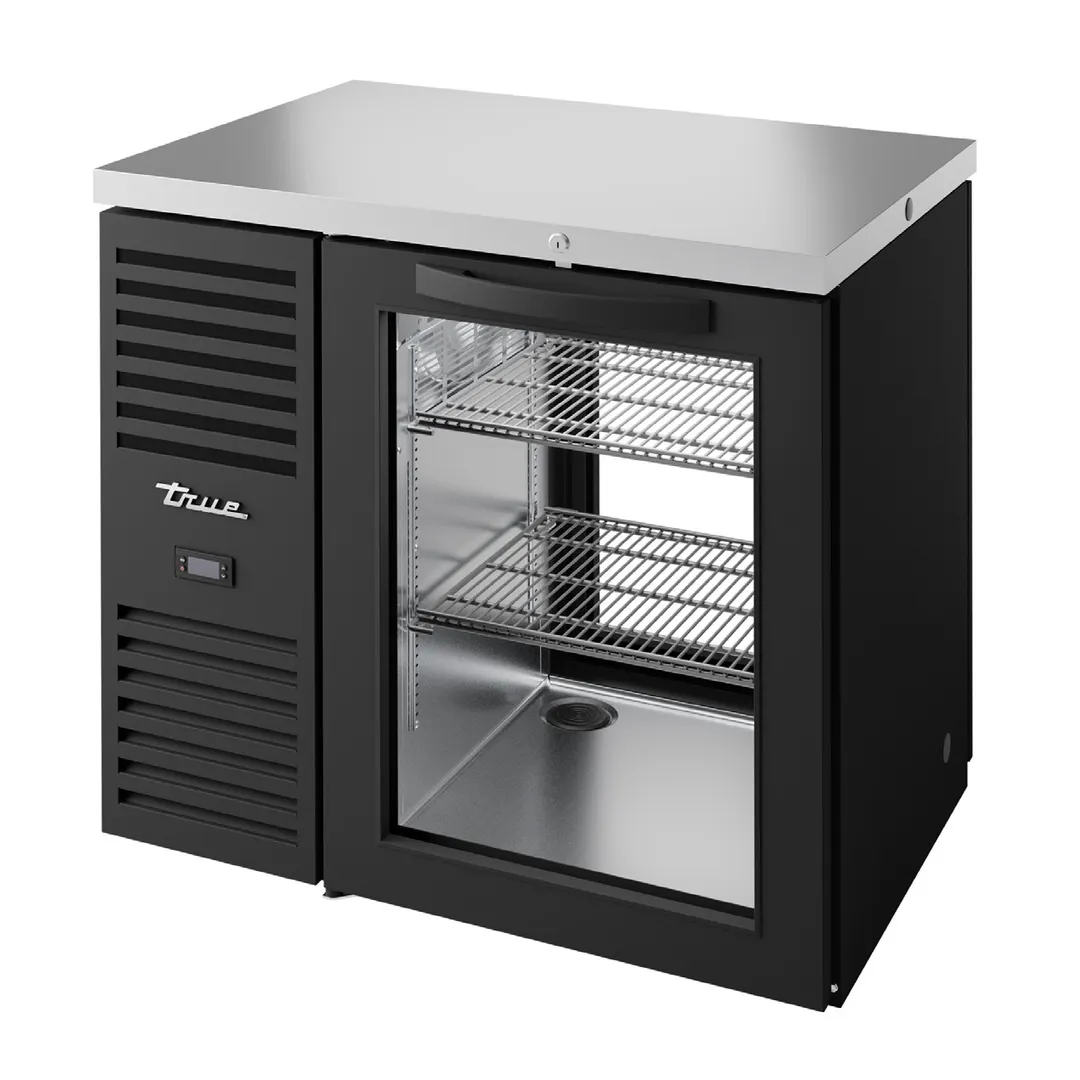 True TBR36-PTSZ1-L-B-G-G-1 36" Glass Swing Door Pass-Thru Single Zone Refrigerator