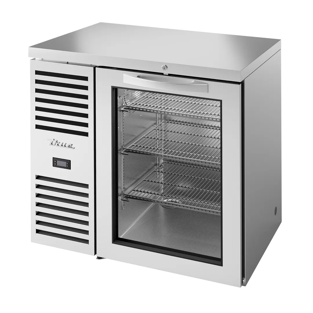 True TBR36-RISZ1-L-S-G-1 Stainless Steel 36" Glass Swing Door Back Bar Refrigerator with LED