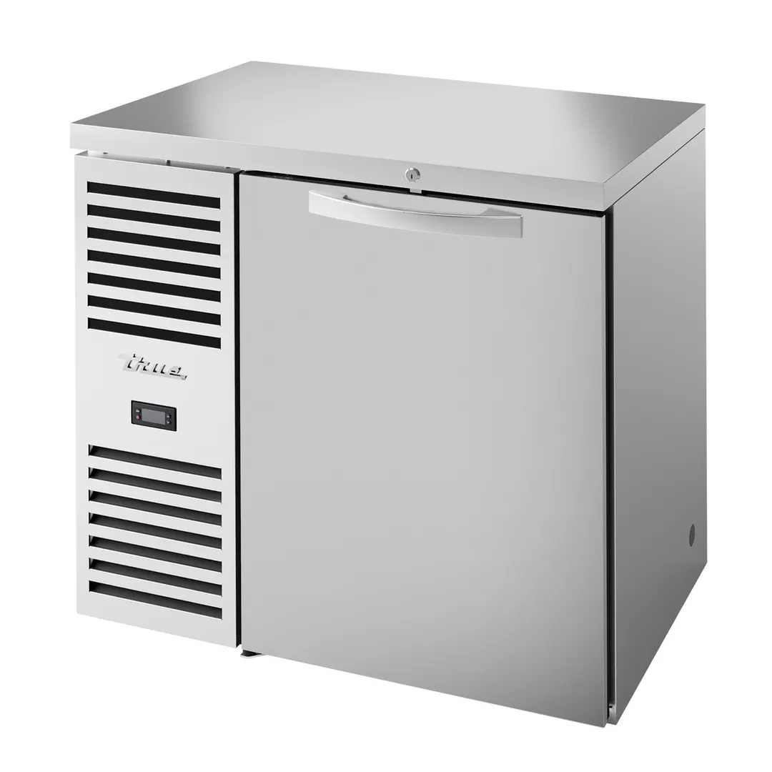 True TBR36-RISZ1-L-S-S-1 Stainless Steel 36" Solid Swing Door Back Bar Refrigerator with LED