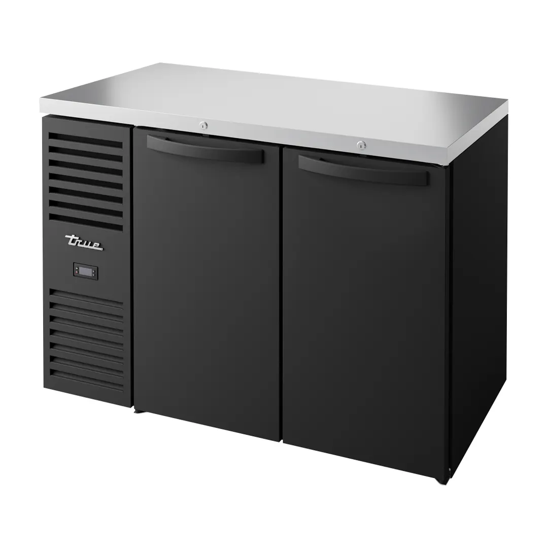 True TBR48-RISZ1-L-B-SS-1 48" Two Solid Swing Door Back Bar Refrigerator with LED Lighting