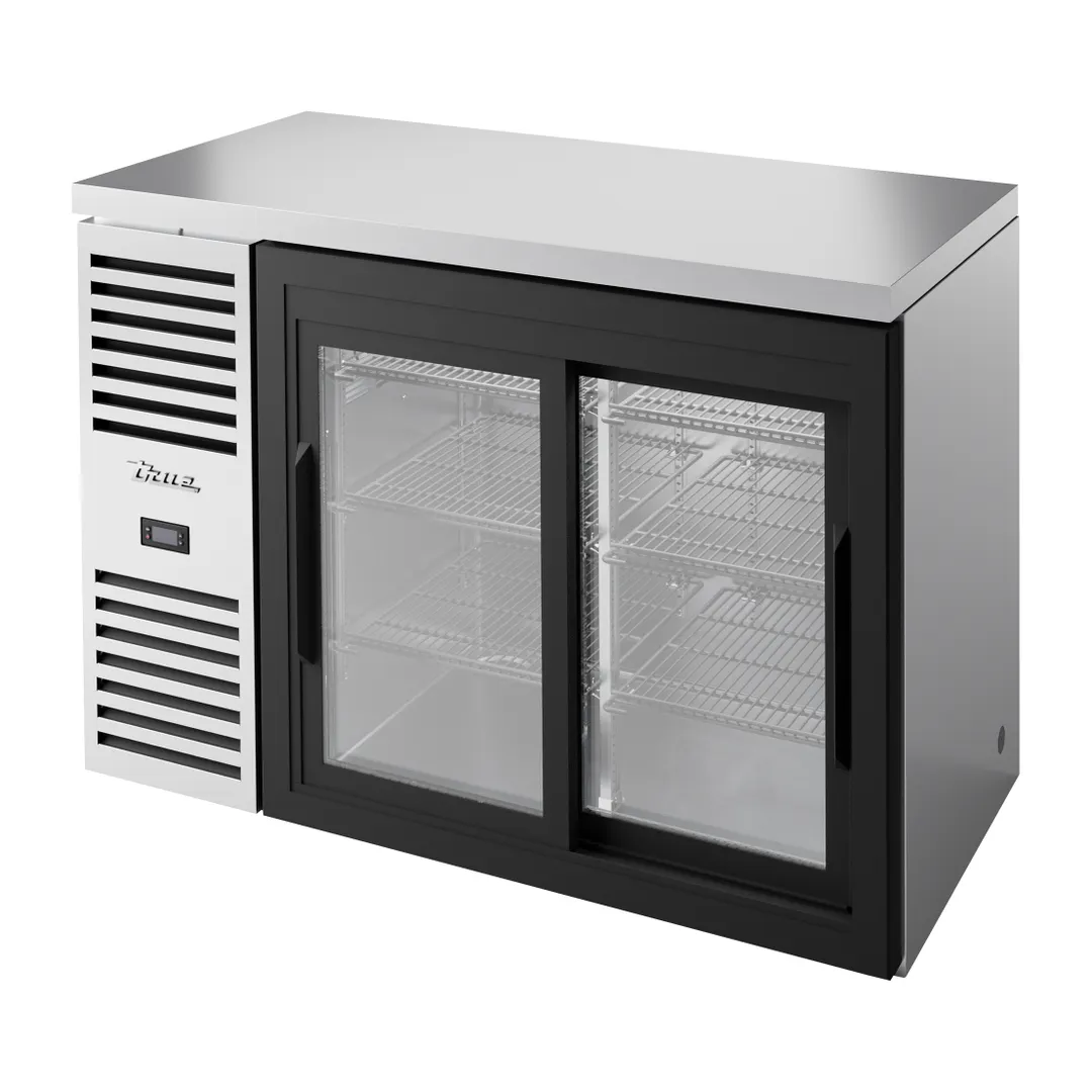 True TBR48-RISZ1-L-S-11-1 48" Stainless Steel Back Bar Refrigerator with 2 Sliding Glass Doors