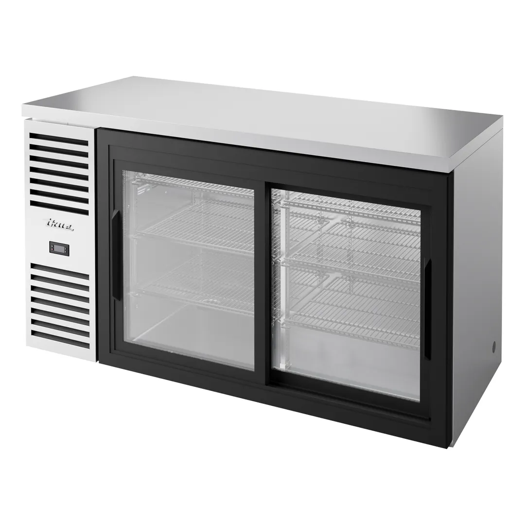 True TBR60-RISZ1-L-S-11-1 60" 2 Sliding Glass Door Stainless Steel Back Bar Refrigerator w/ LED