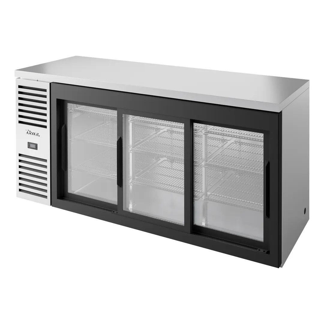 True TBR72-RISZ1-L-S-111-1 72" 3 Sliding Glass Door Stainless Steel Back Bar Refrigerator