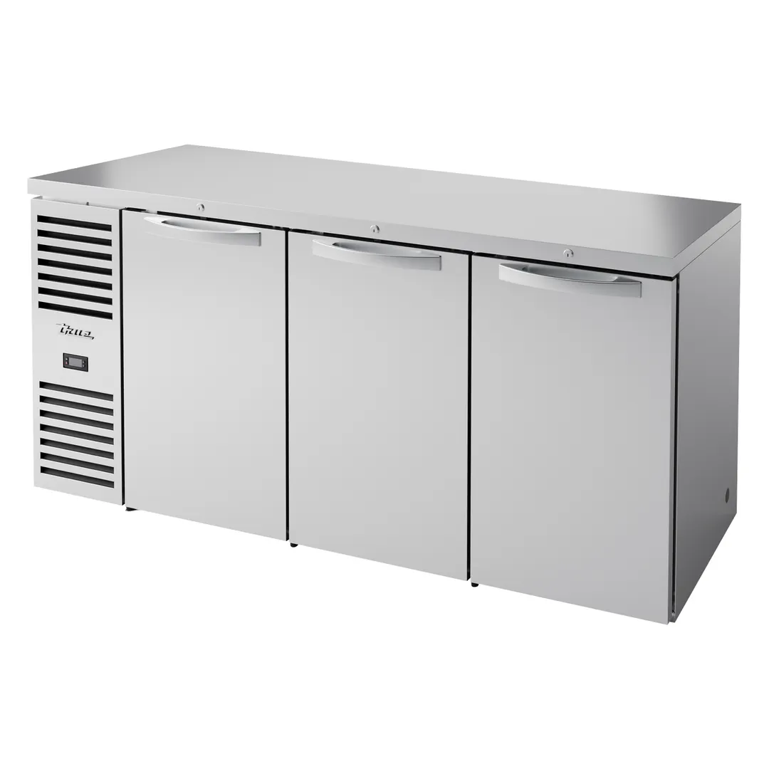 True TBR72-RISZ1-L-S-SSS-1 72" 3 Solid Door Stainless Steel Back Bar Refrigerator with LED