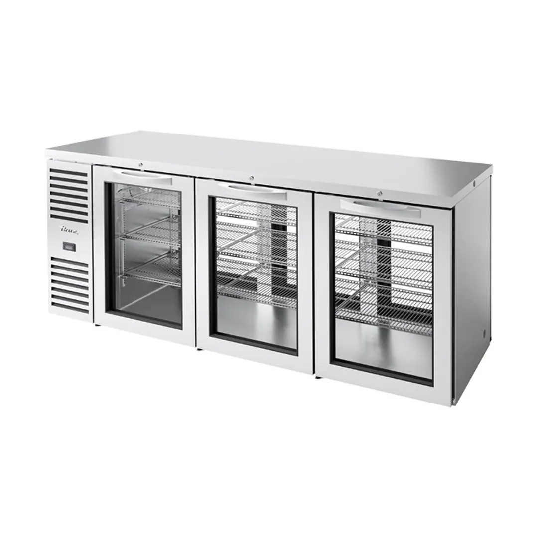 True TBR84-PTSZ1-L-S-GGG-GGG-1 84" Pass-Thru Refrigerated Back Bar Cooler w/ Glass Swing Door