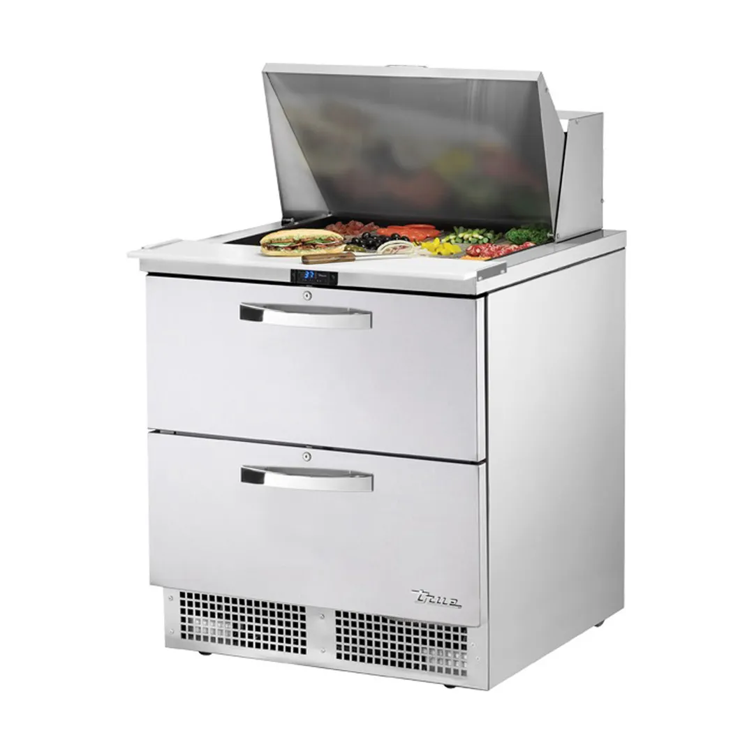 True TFP-32-12M-D-2-HC~SPEC3 32" Mega Top Sandwich/Salad Prep Table w/ 2 Drawers, 12 Pans