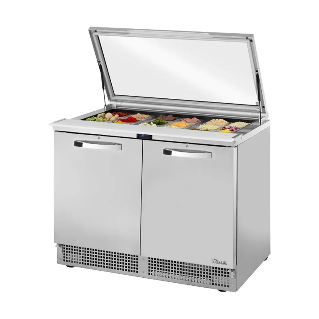 True TFP-48-18M-FGLID-HC~SPEC3 48" Mega Top Sandwich/Salad Prep Table w/ 2 Doors, 18 Pans