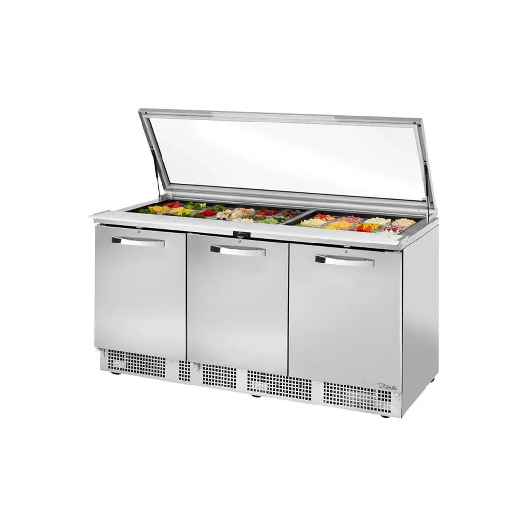 True TFP-72-30M-HC FGLID~SPEC3 72" Mega Top Sandwich/Salad Prep Table w/ 3 Doors, 30 Pans