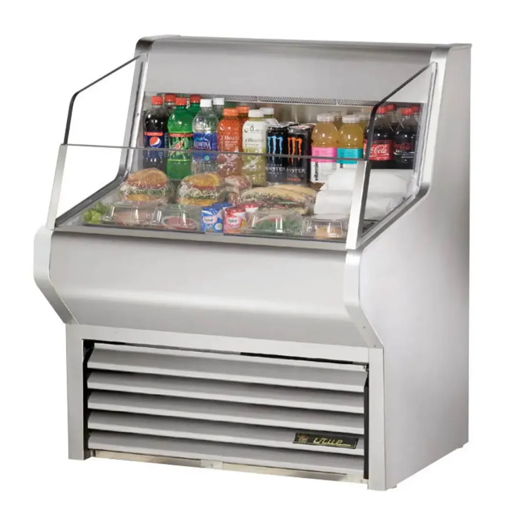 True THAC-36-S-LD 36" Horizontal Air Curtain Merchandiser, Stainless Steel, Self Contained, 3 Shelves