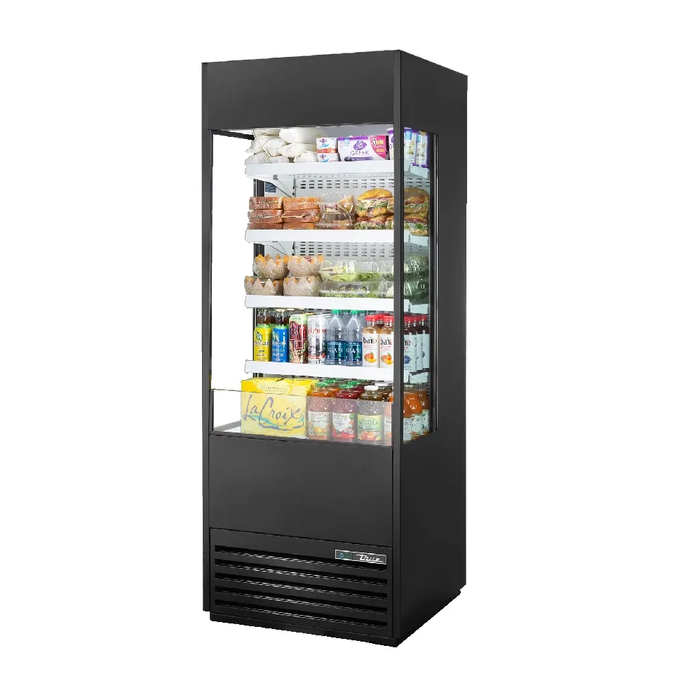 True TOAM-30GS-HC~NSL01 30" Vertical Air Curtain Merchandiser in Black, Self-Contained, 4 Shelves, Glass Sides