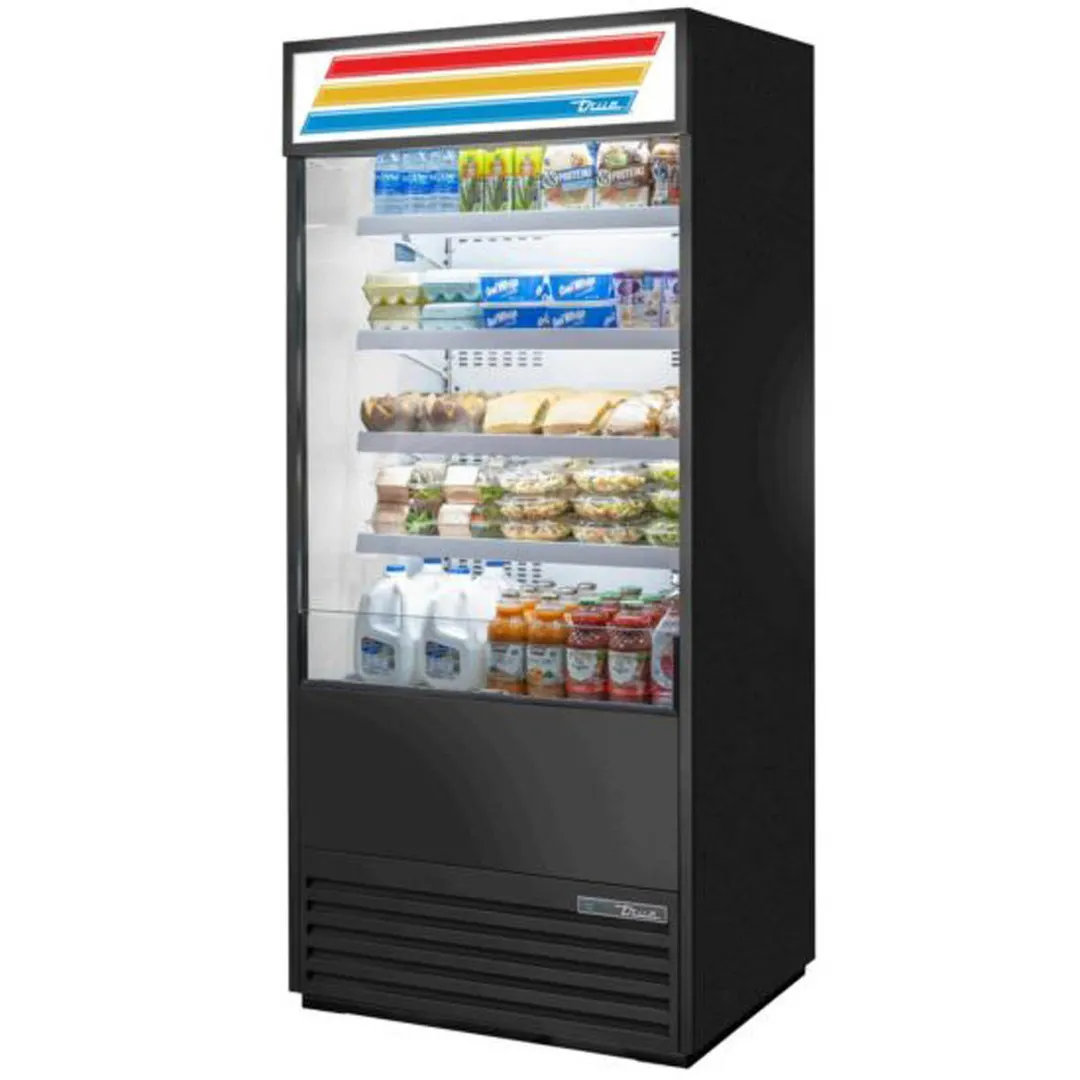 True TOAM-36GS-HC~TSL01 36" Vertical Air Curtain Merchandiser in Black, Self-Contained, 4 Shelves