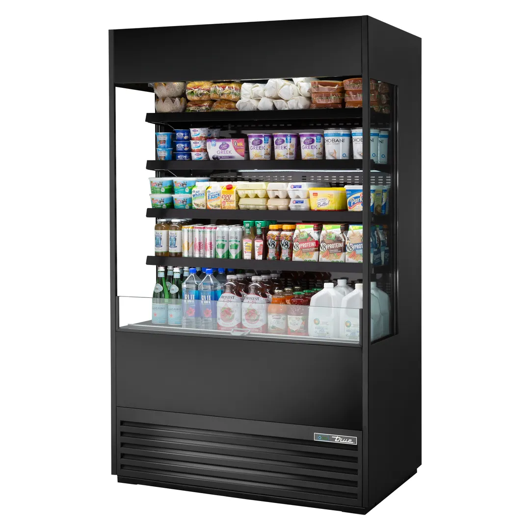 True TOAM-48GS-HC~NSL01 48" Vertical Air Curtain Merchandiser in Black, Self-Contained, 4 Shelves