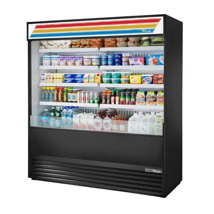 True TOAM-72-HC~TSL01 72" Vertical Air Curtain Merchandiser in Black, Self-Contained, 4 Shelves
