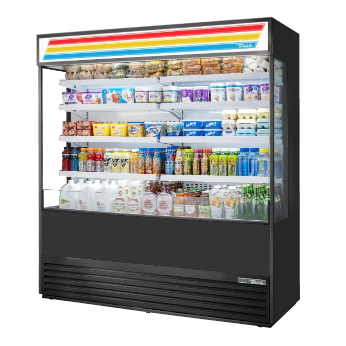 True TOAM-72GS-HC~TSL01 72" Vertical Air Curtain Merchandiser in Black, Self-Contained, 4 Shelves