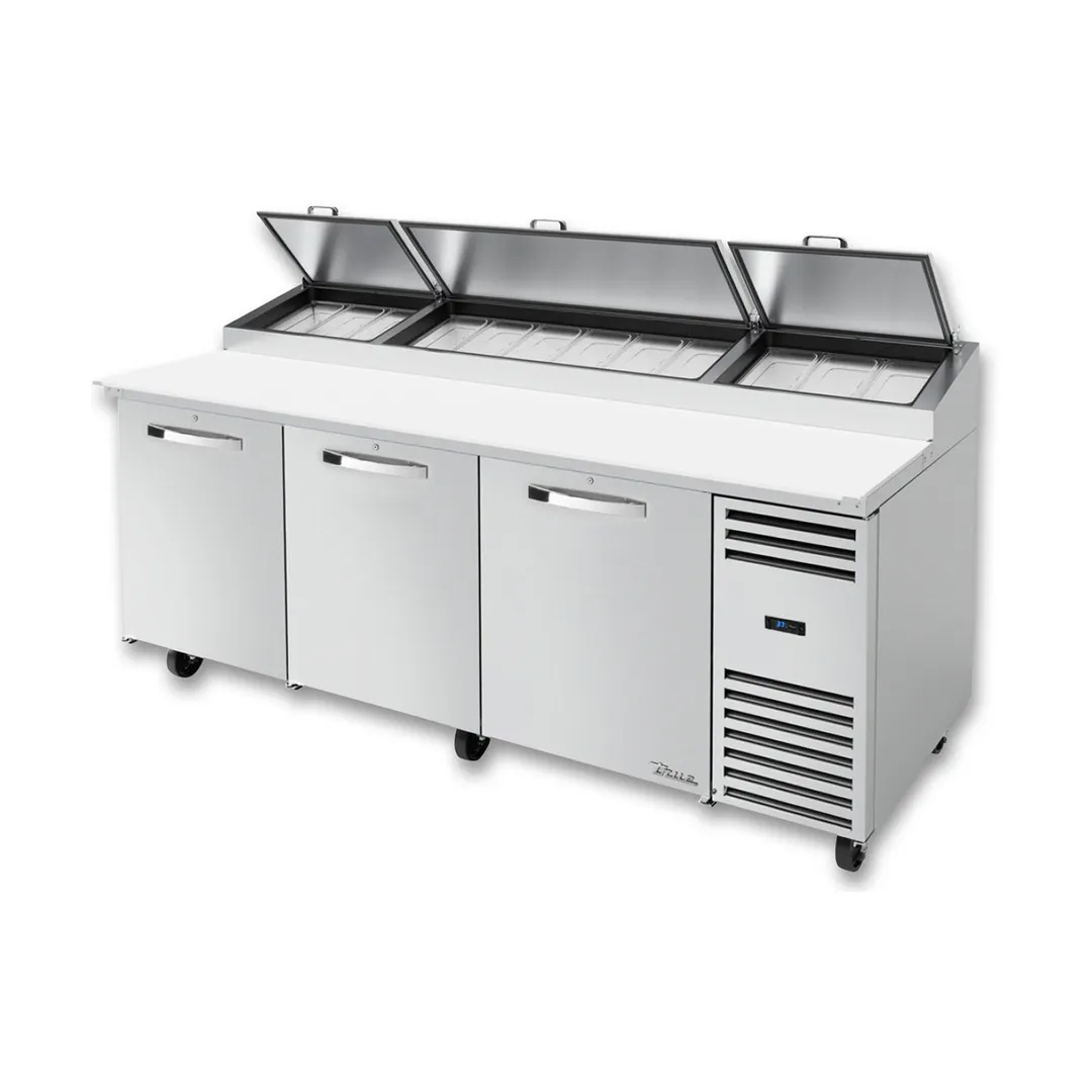 True TPP-AT2-93-HC~SPEC3 93" Refrigerated Pizza Prep Table w/ 3 Doors, (12) 1/3 Pans