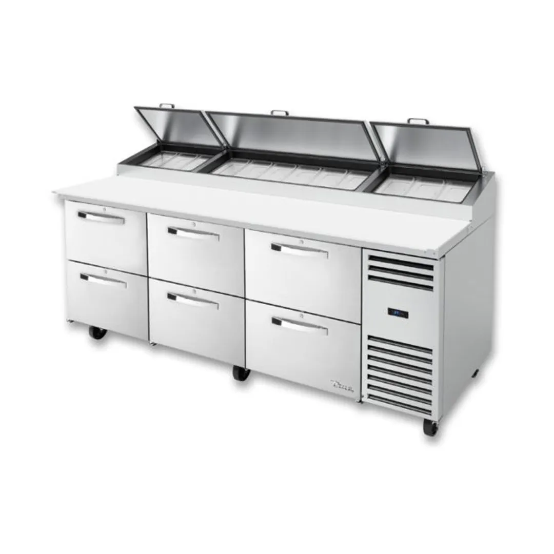 True TPP-AT2-93D-6-HC~SPEC3 93" Refrigerated Pizza Prep Table w/ 6 Drawers, (12) 1/3 Pans