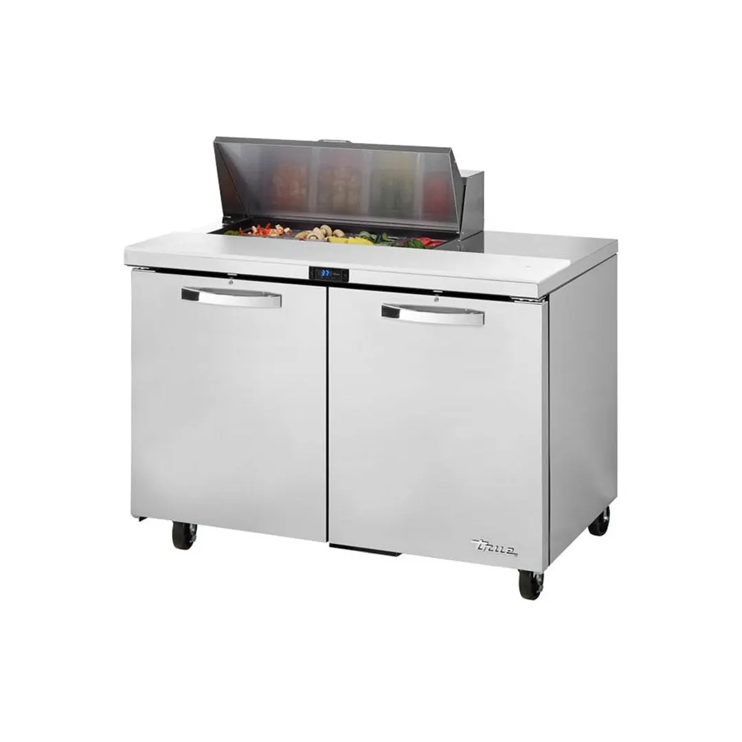 True TSSU-48-08-HC~SPEC3 48" Two Section Sandwich / Salad Prep Table w/ 2 Doors, 8 Pans