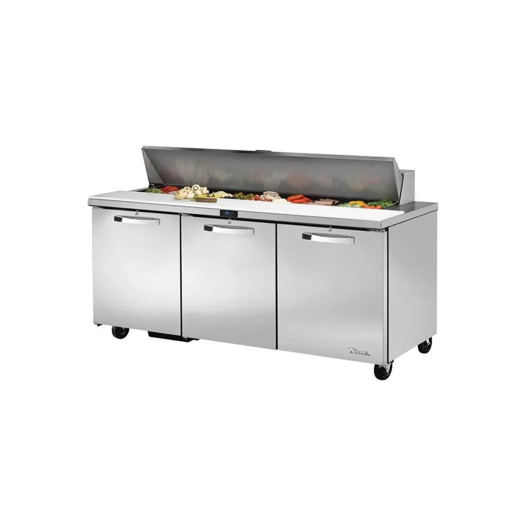 True TSSU-72-18-HC~SPEC3 72" Three Section Sandwich / Salad Prep Table w/ 3 Doors, 18 Pans