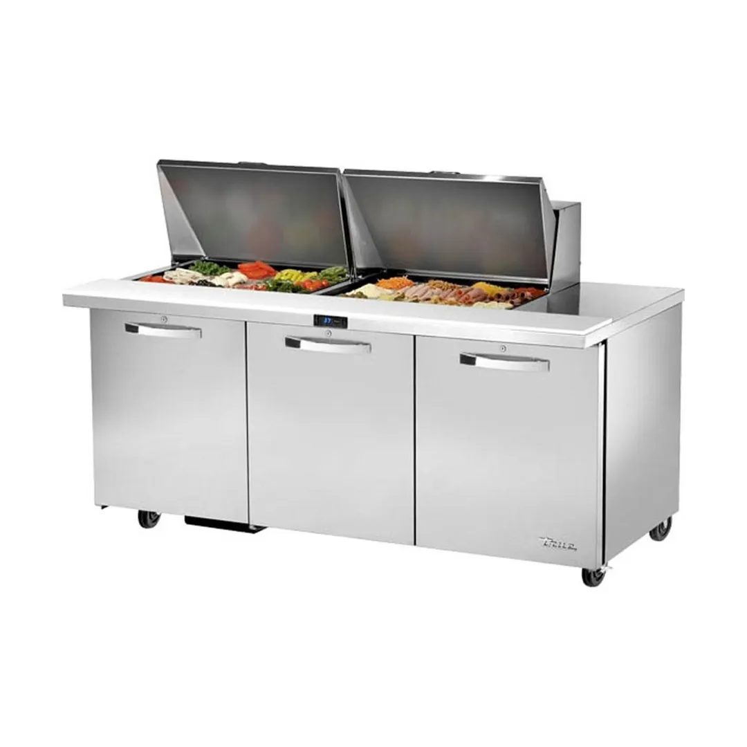 True TSSU-72-24M-B-ST-HC~SPEC3 72" Mega Top Sandwich/Salad Prep Table w/ 3 Doors, 24 Pans