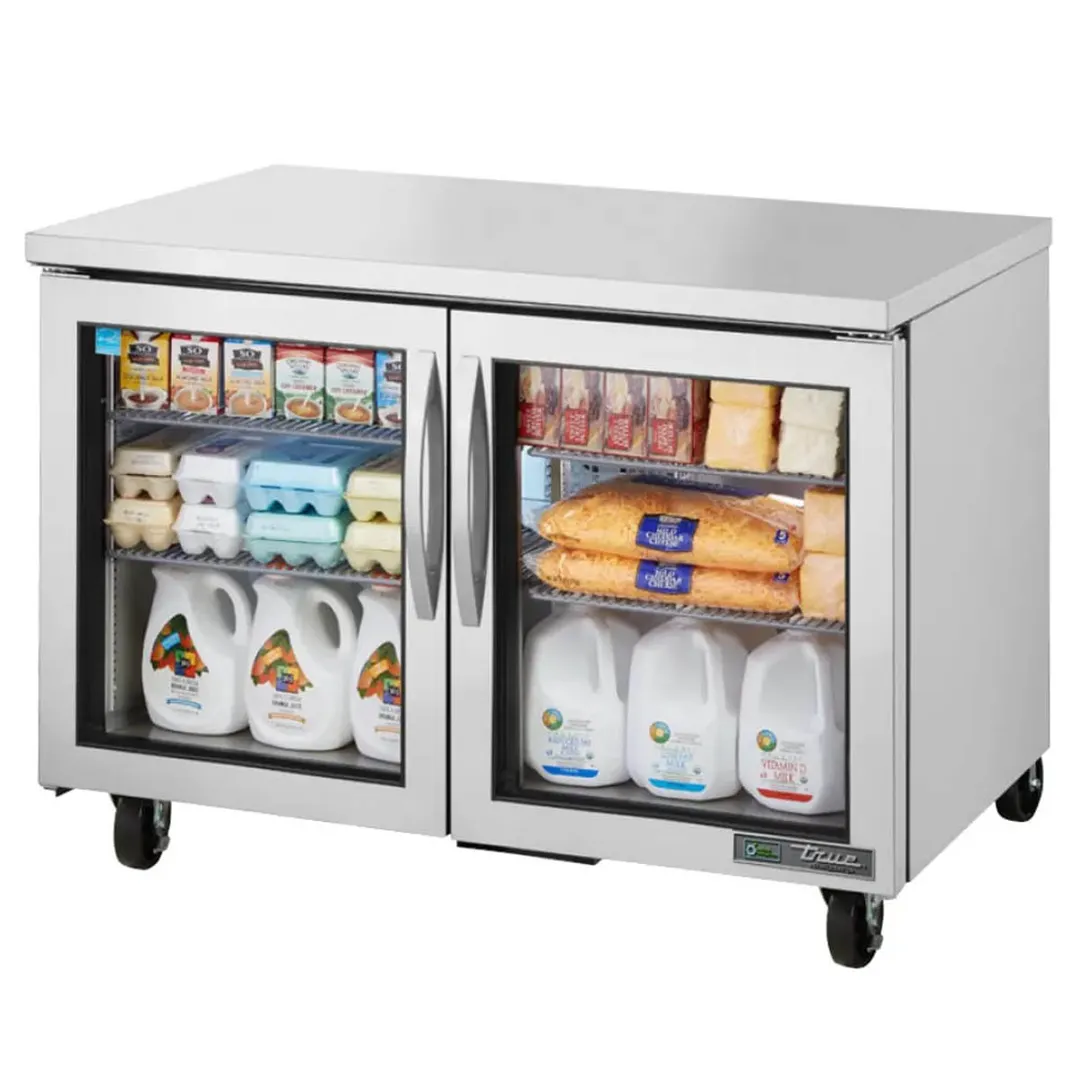 True TUC-48G-HC~FGD01 48" 2-Section Undercounter Refrigerator w/ 2 Glass Doors