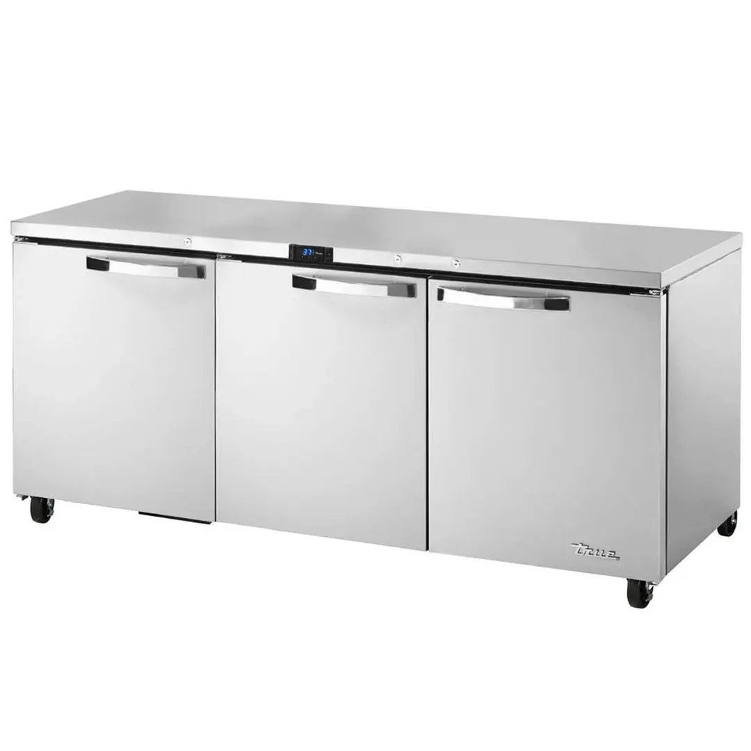 True TUC-72-HC~SPEC3 72" 3-Section Undercounter Refrigerator w/ Heavy Duty 3 Solid Doors