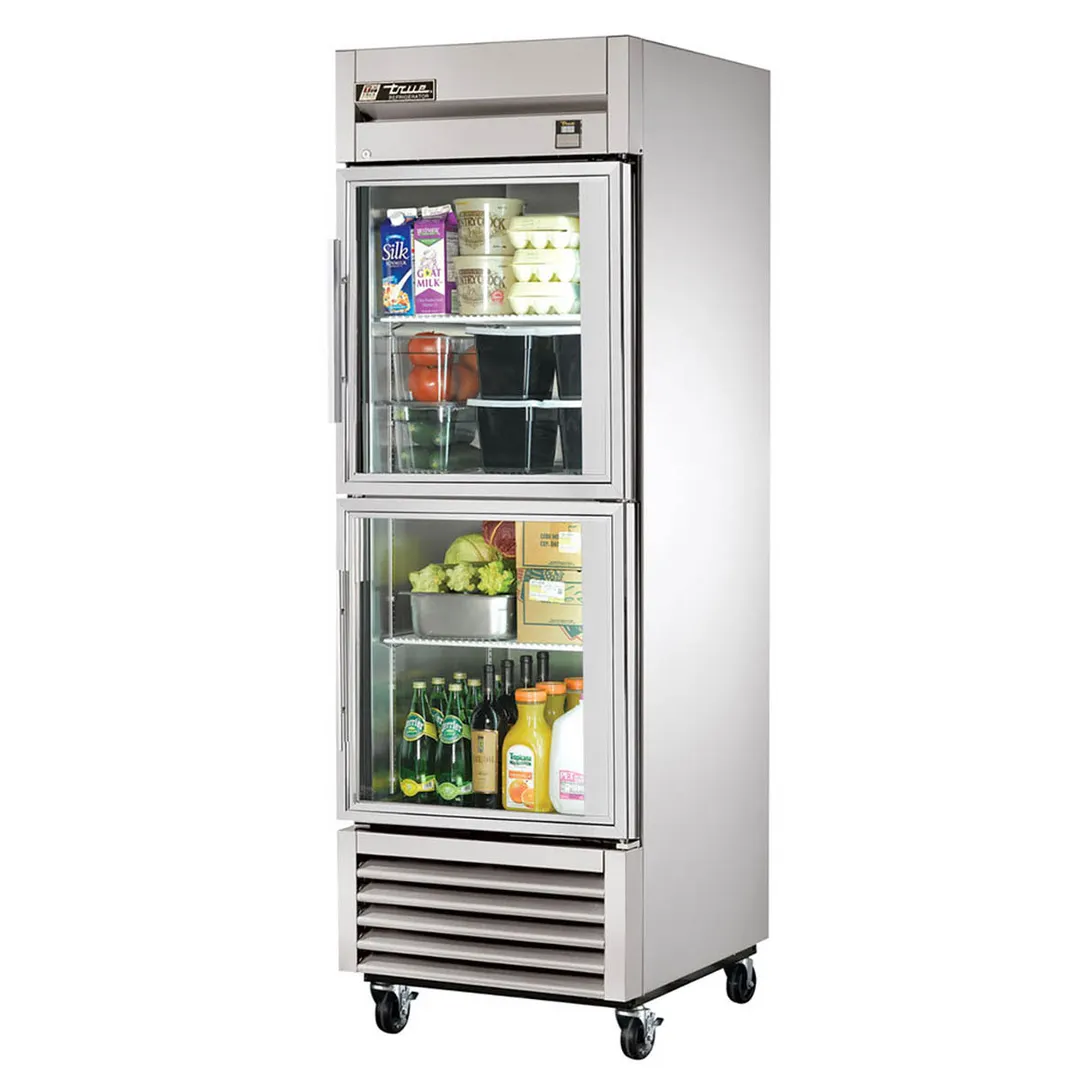 True TS-23G-2-HC~FGD01 27" 1-Section Reach-In Refrigerator w/ 2 Glass Half Doors, Bottom Mount, Stainless Steel